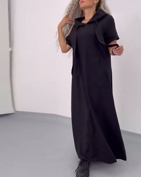Solid Color Hooded Casual Sweater Dress