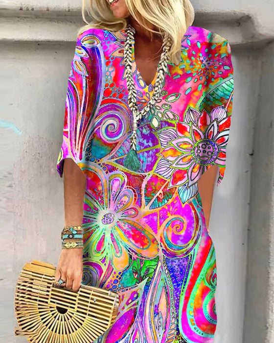 Colorful Floral Print Dress