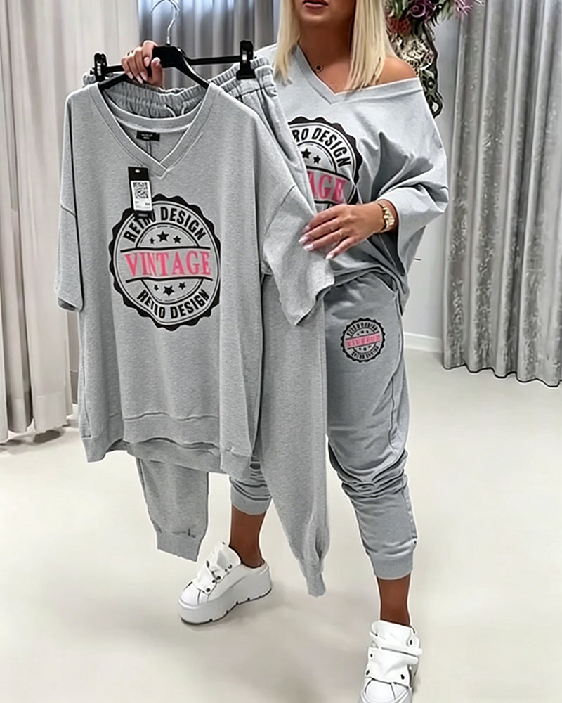 V-Neck Sporty Relaxed Two-Piece Set