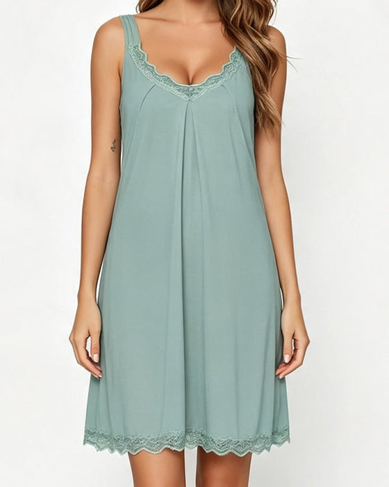 Solid Color Lace Sleep Dress