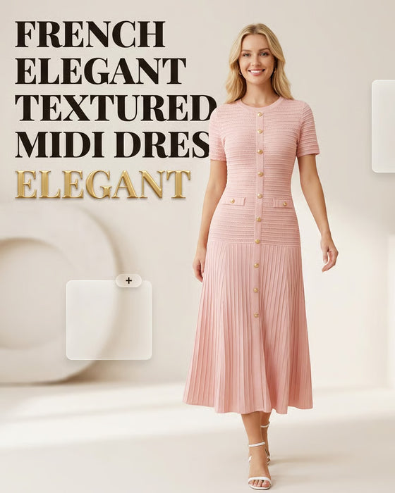 Crew Neck Slim Fit Button Patchwork Dress