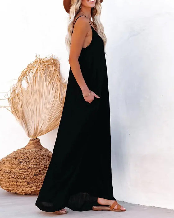 Solid Loose Pocket Maxi Dress