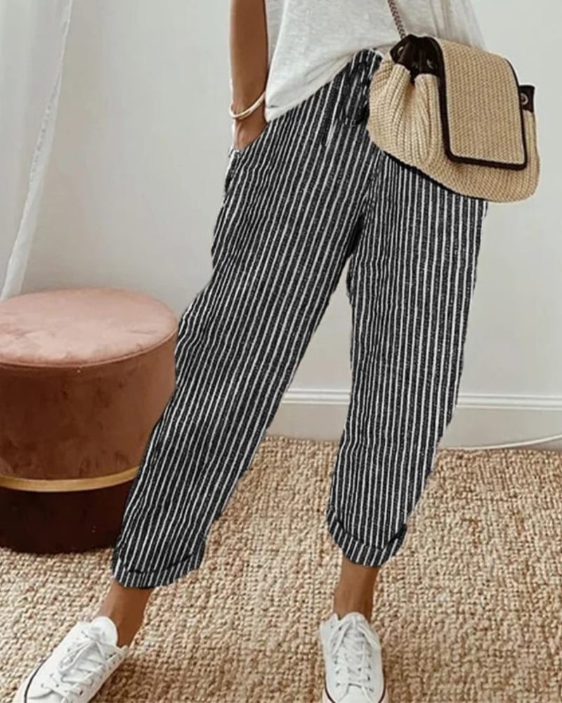 Casual Striped Cropped Pants
