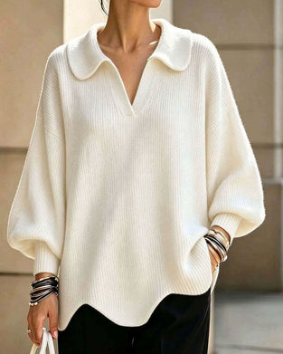Solid Color Lapel Pullover