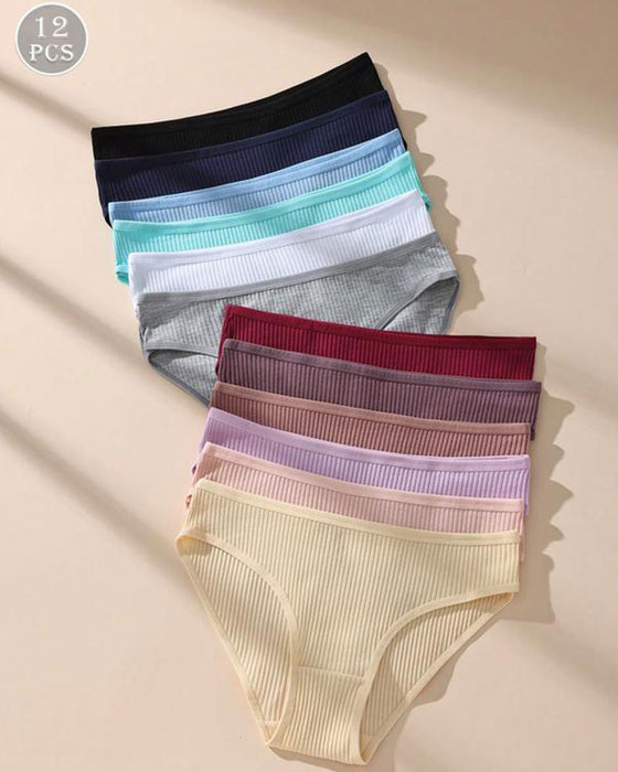 Ladies'  Breathable Vertical Striped Texture Feel Comfortable Fashionable Mid-Waist Brief