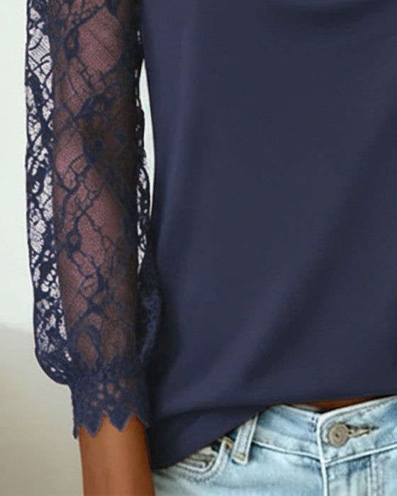 Drape Collar Patchwork Top