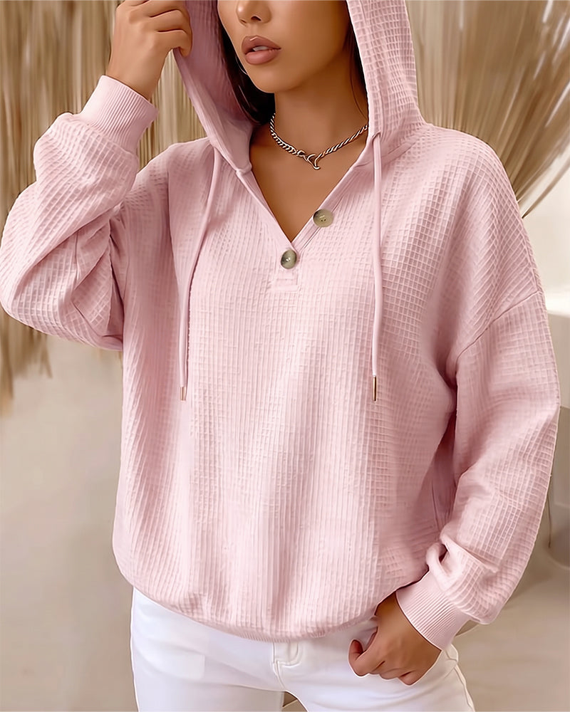 Casual Solid Color Drawstring Sweatshirt