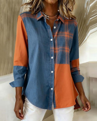 Lapel Plaid Contrast Shirt
