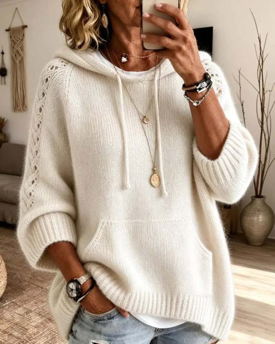 Hooded Hollow Out Pocket Pullover
