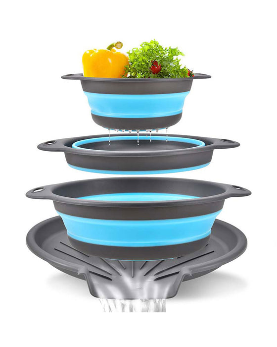 Collapsible Kitchen Strainer Colander Set with Drainage Base Tray