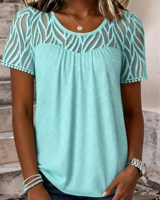 Mesh Patchwork Solid Color Blouse