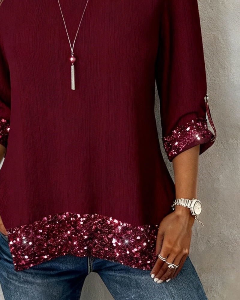 Round Neck Loose Sequin Top