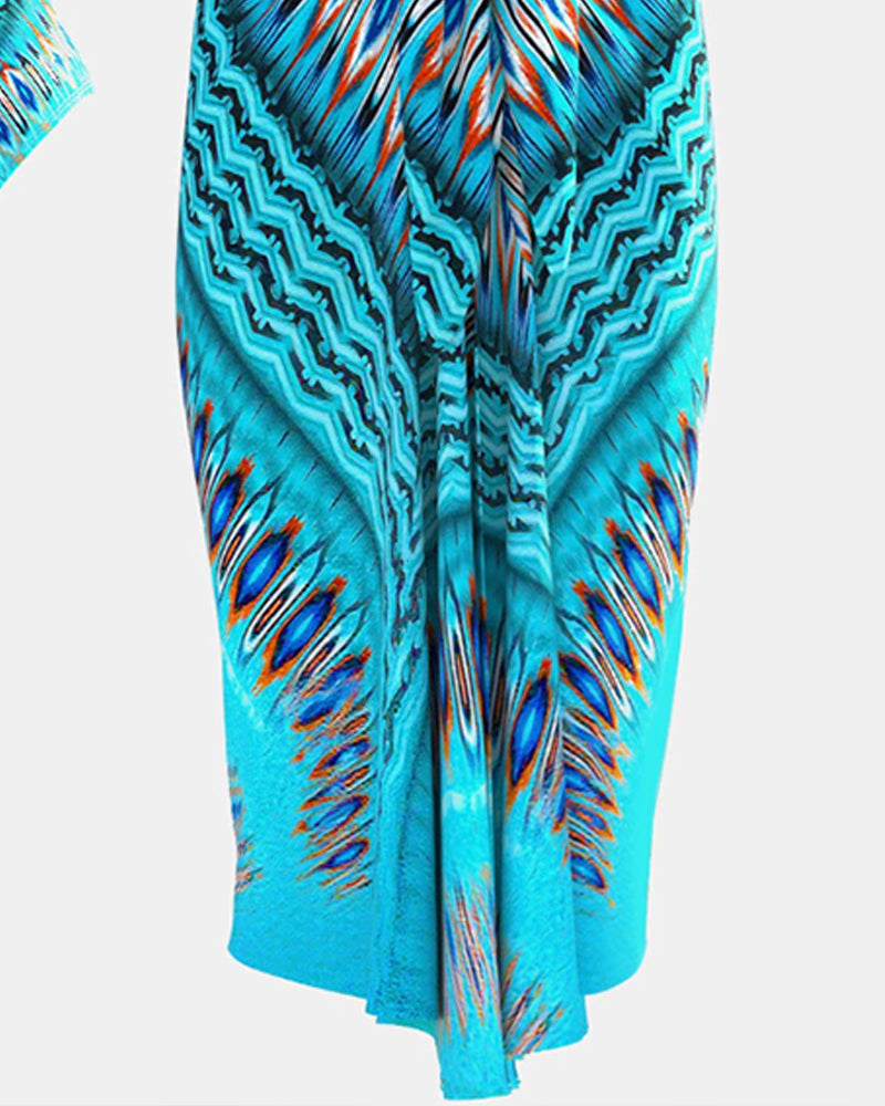 Ethnic Print One-Piece Swimsuit And Cover-Up Set
