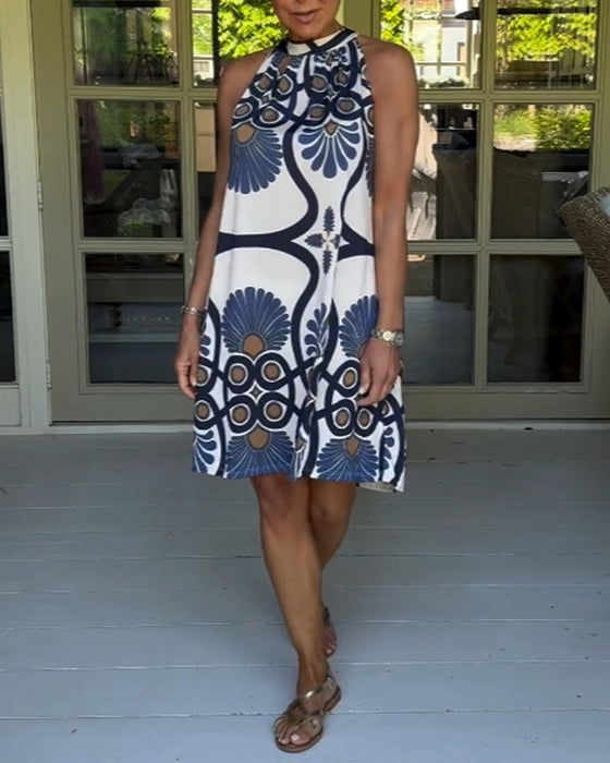 Halter neck vintage print dress