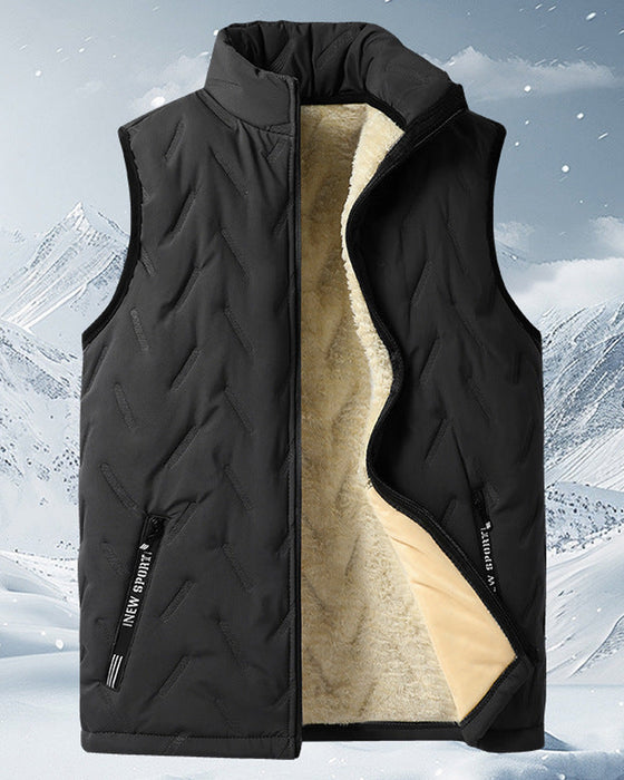 Unisex Winter Warm Casual Sleeveless Quilted Vest With Fleece Lining