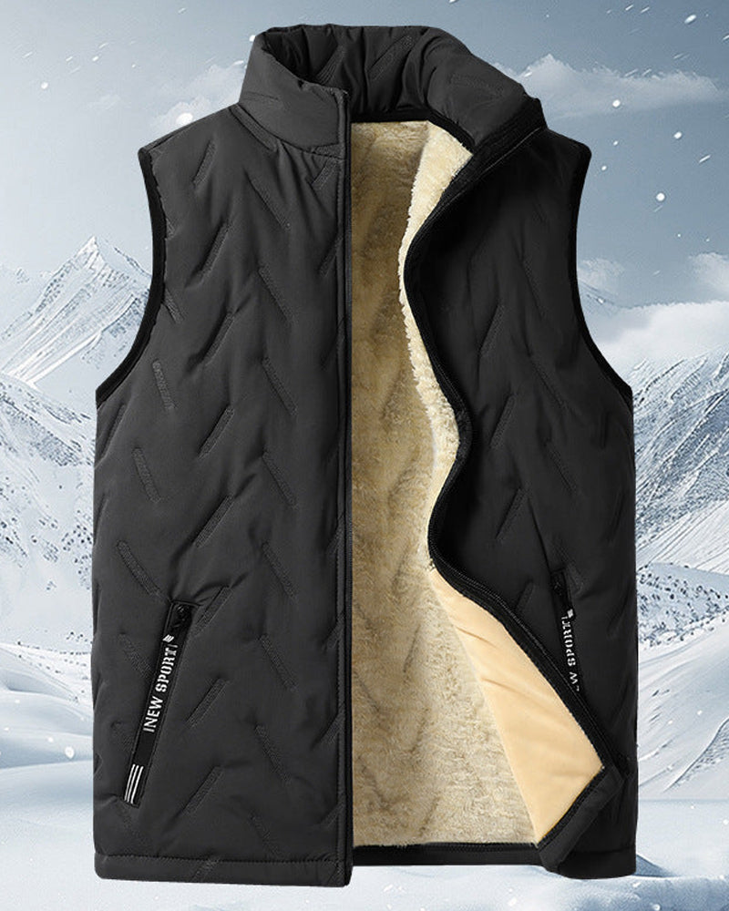 Unisex Winter Warm Casual Sleeveless Quilted Vest With Fleece Lining
