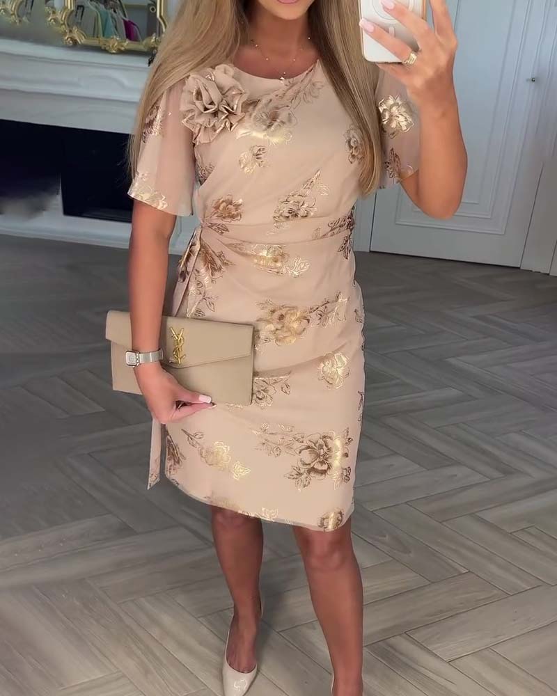 Bronzing Waist-Cinching Elegant Dress