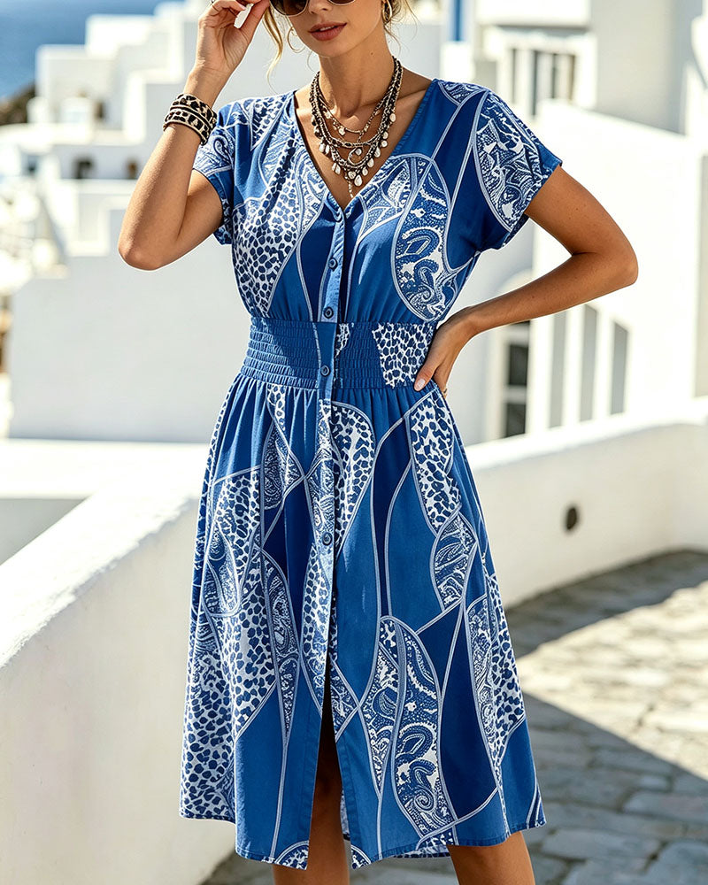 Leopard Print V-Neck Button Waist Dress