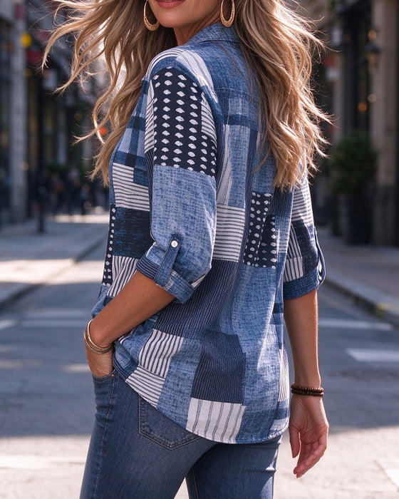 Lapel Button-Down Plaid Shirt