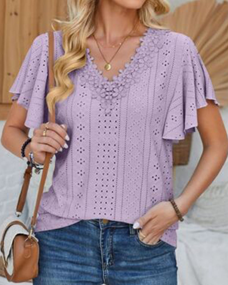 V-Neck Solid Color Blouse