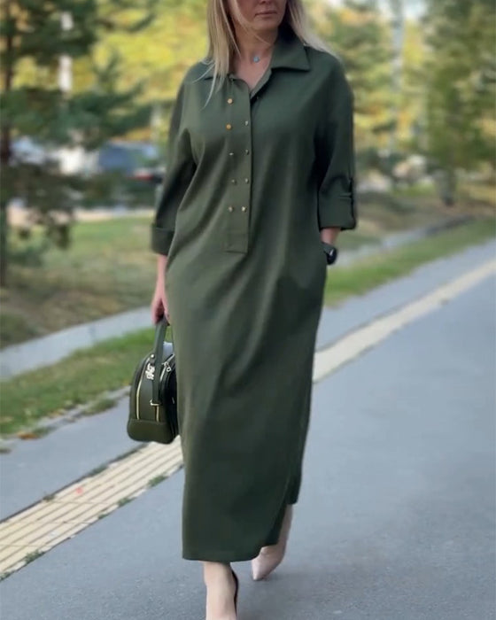Lapel Casual Pocket Shift Dress