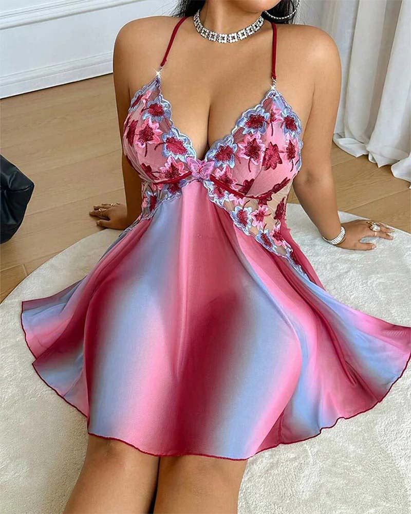 Plus Size Colorful Embroidered Camisole Nightgown