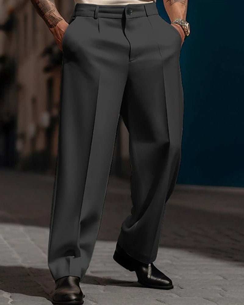 Men’s Casual Pleated Wide-Leg Pants