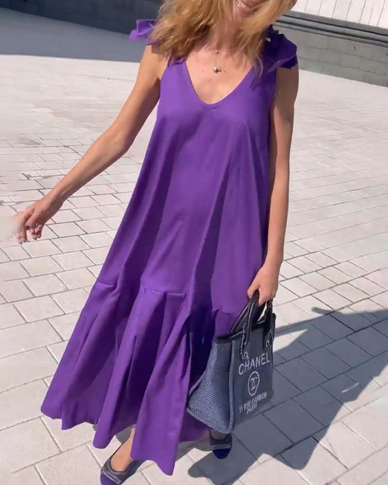 Solid color tie casual dress