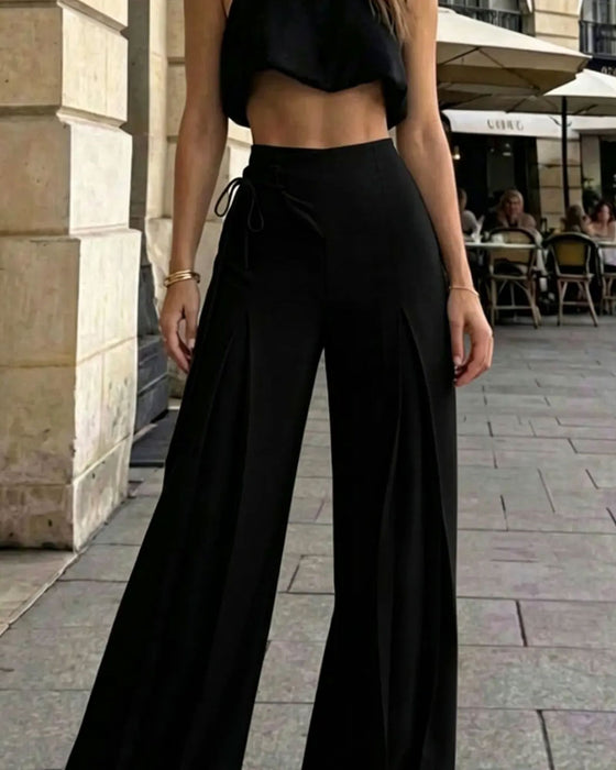 Solid Color Lace Up Long Pants