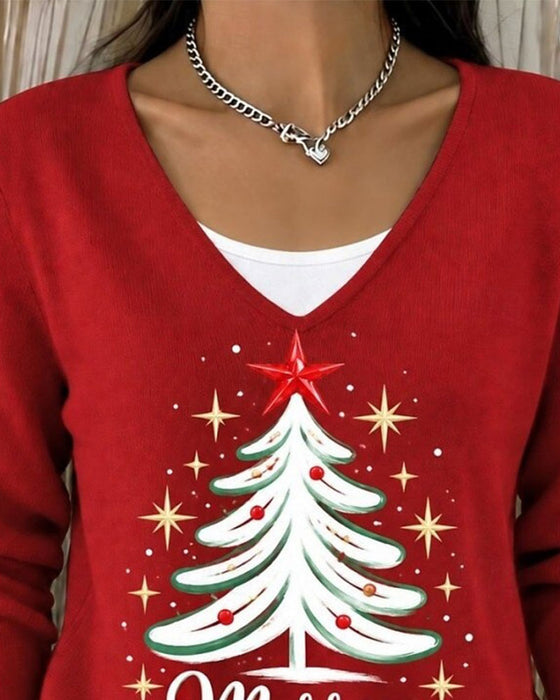 Christmas Tree Print Long Sleeve Top