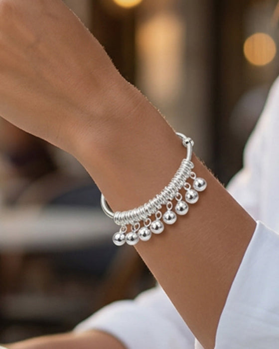 Adjustable Silver Bell Charm Bangle Bracelet