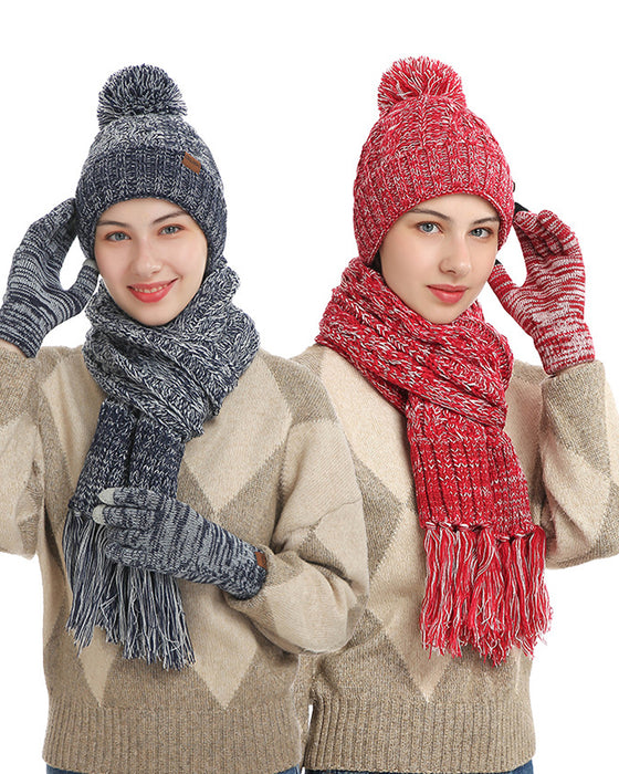 Hat Knitted Wool Three-Piece Set