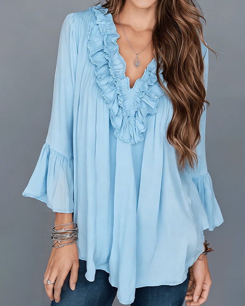 Elegant V-Neck Ruffle Blouse