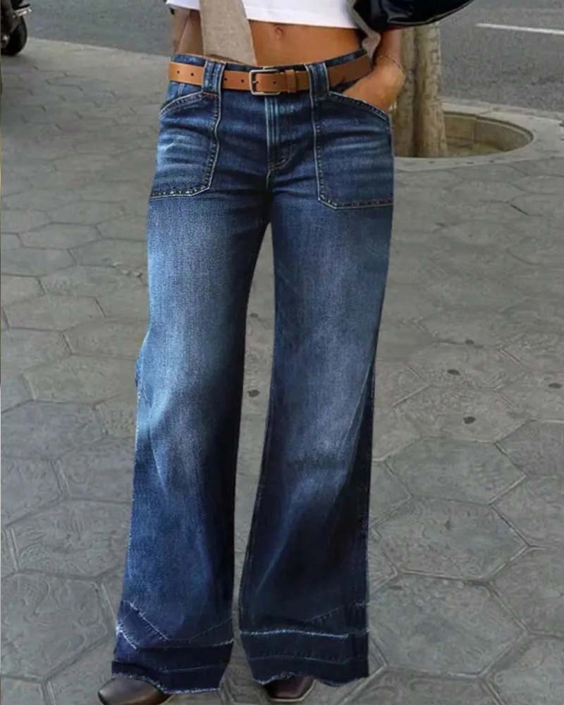 Women's Retro Flare Jeans with Pockets