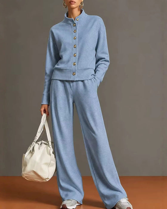 Snap-Button Hoodie And Sweatpants Set