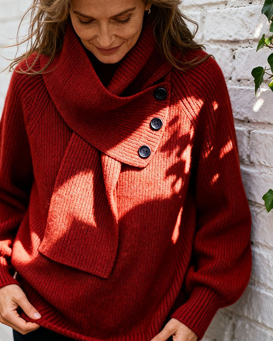 Scarf Collar Fashion Solid Color Pullover