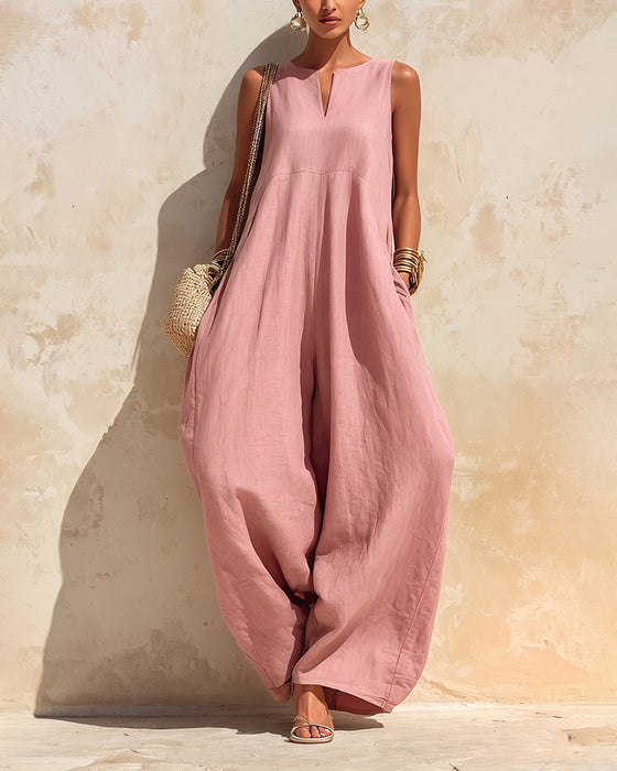 Small V-Neck Wide-Leg Jumpsuit