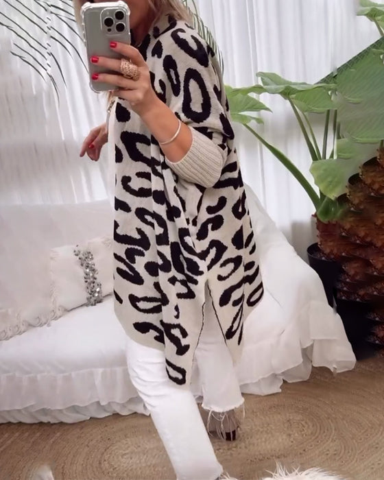 Casual long-sleeved leopard print cardigan