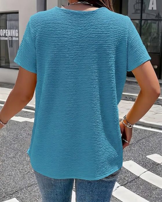 Peter Pan Collar Three-Button T-Shirt