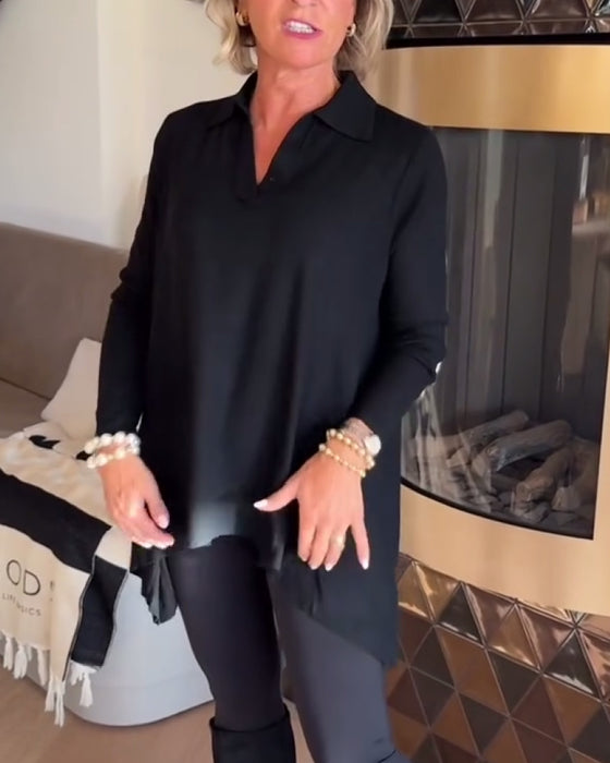 Irregular Lapel Long-Sleeved Top