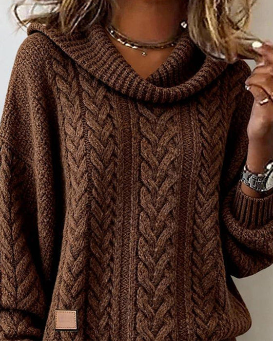 Solid Color Cable Knit Pullover Sweater