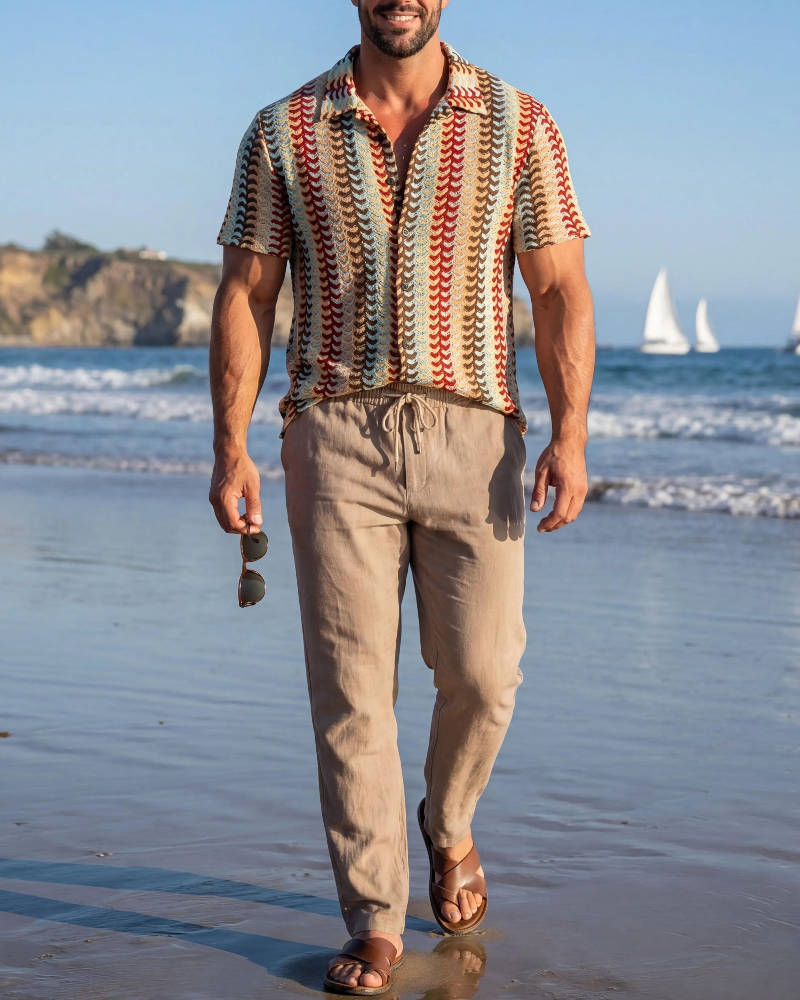 Colorful Hollow-Out Breathable Short-Sleeve Shirt