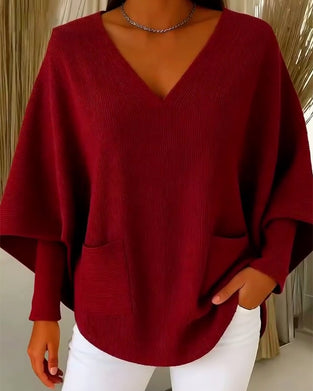 Long Sleeves With Pockets And A V-Neck Jumper