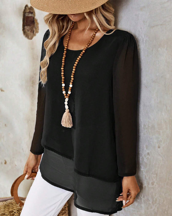 Round Neck Irregular Double Layer Blouse