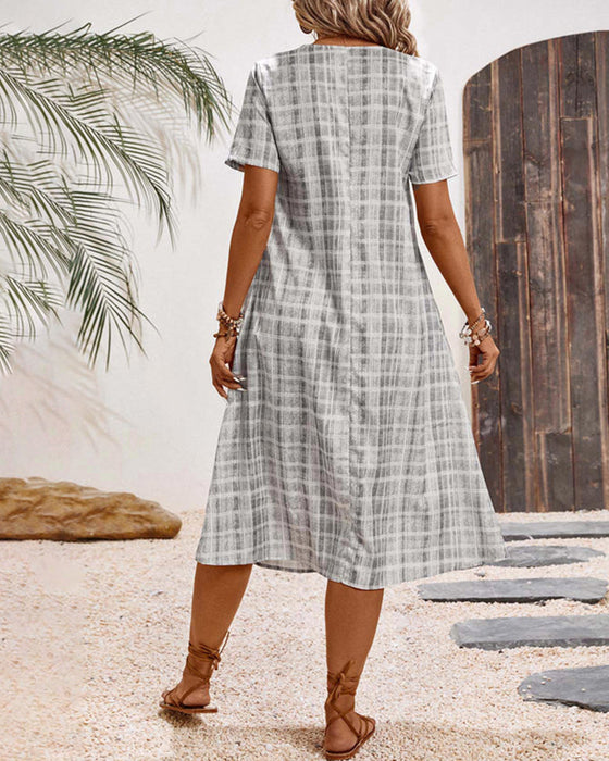 Short Sleeve Plaid Casual Dress