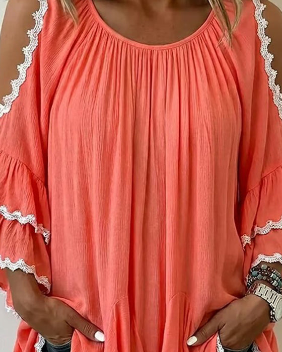 Off-Shoulder Ruffle Batwing Sleeve Loose Fit Blouse
