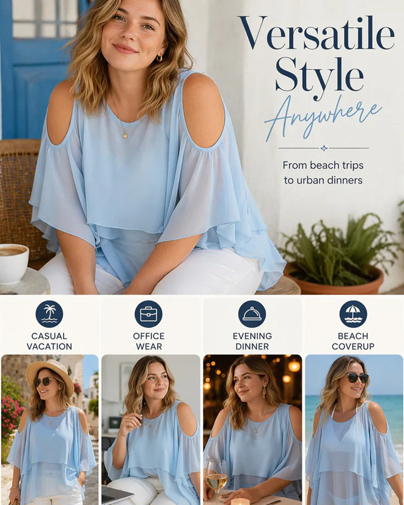 Crewneck Cold-Shoulder Asymmetrical Blouse