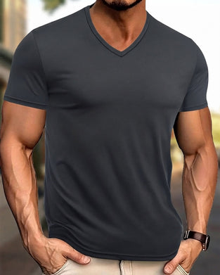 Solid Color V-Neck Casual Men's T-Shirt