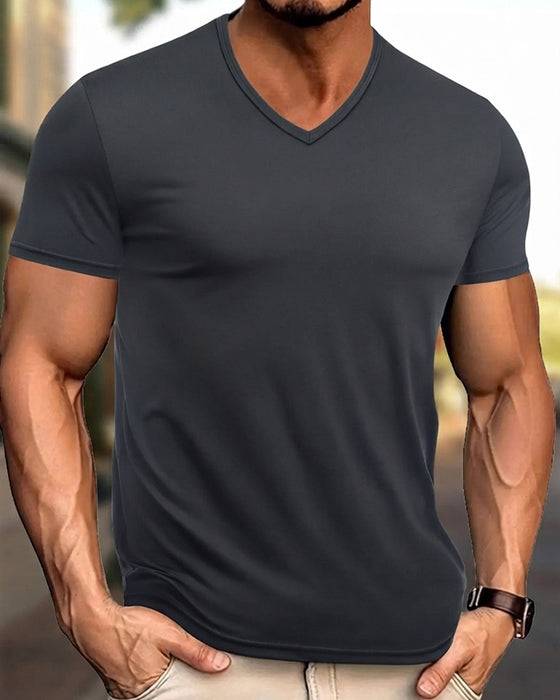 Solid Color V-Neck Casual Men's T-Shirt