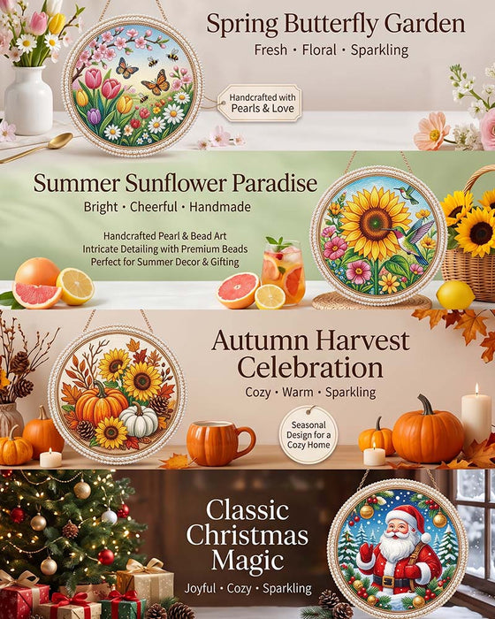 🌸🌻 Four Seasons & Holiday Pearl Art Hanging Wreath Kit 🍂🎄